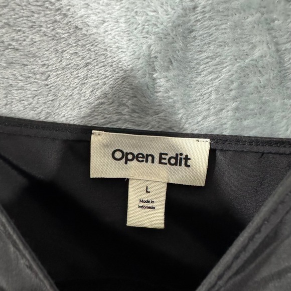 NWT Open Edit Black Spaghetti Strap Mini Dress with Side Slit Pleats Size L - Picture 4 of 14